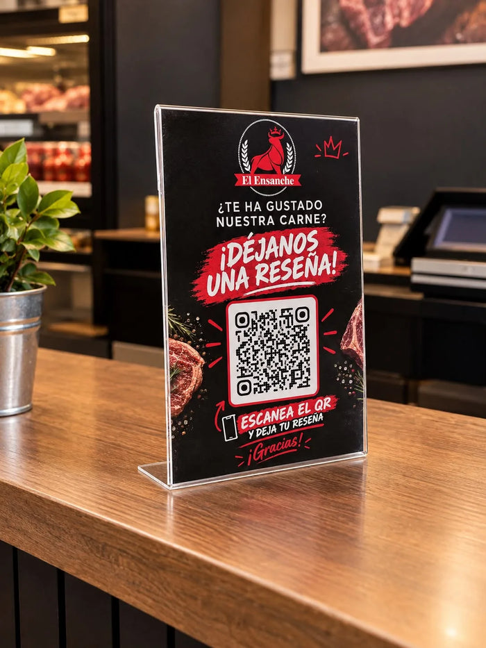 Soporte de mostrador con código QR para reseñas de Google